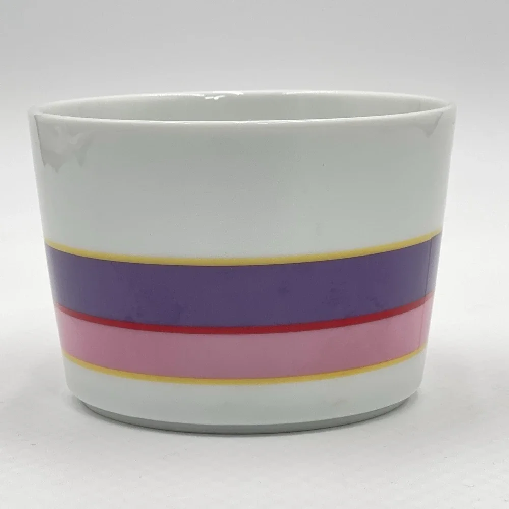 Vintage 1980s FTDA Ceramic Cylinder Vase Purple Pink White Stripes